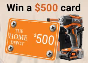 Power drill and Home Depot $500 gift card offer.