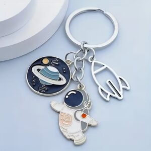 Space-themed keychain with astronaut and rocket