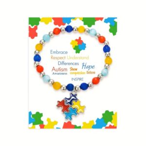Colorful puzzle-piece charm autism awareness bracelet