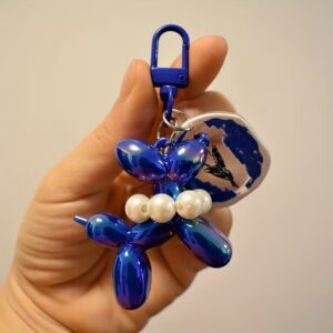 Blue balloon dog charm with pearl collar