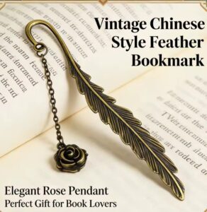 Feather-shaped brass page holder with rose