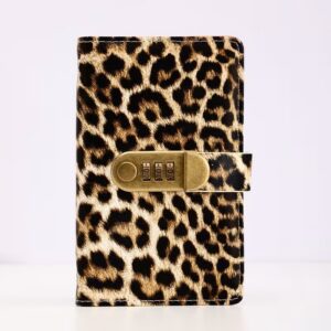 Leopard print notebook with brass combination lock
