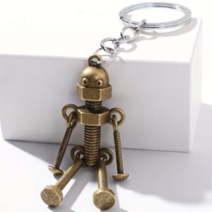 Brass nut-and-bolt robot keychain