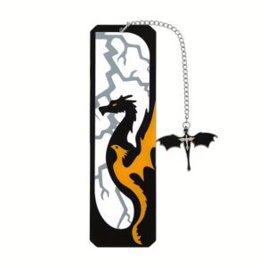 Black bookmark with orange dragon and bat charm