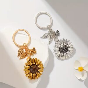 Gold and silver sunflower charm keychains